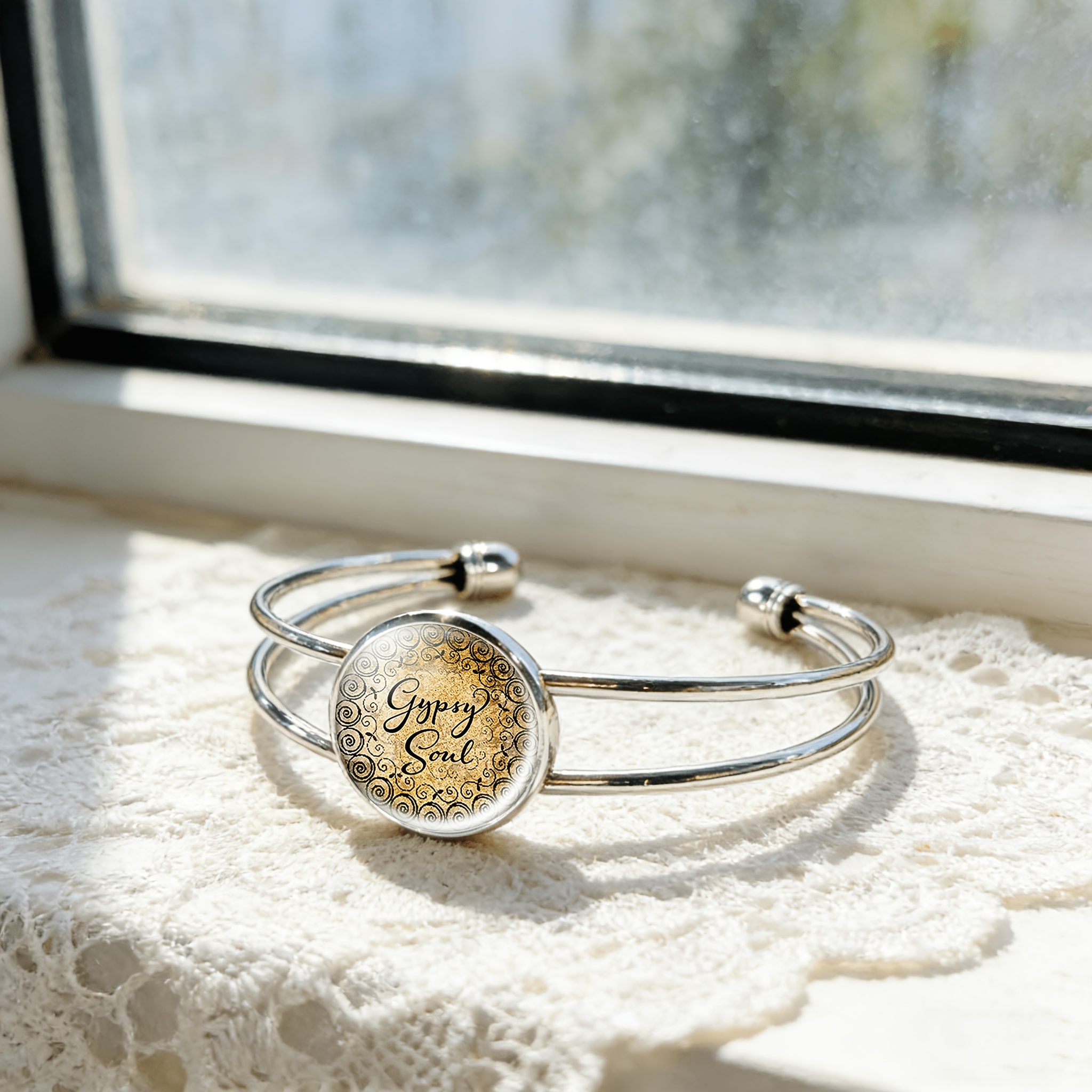 Adjustable Open Bangle with Vintage Spiral & GypsySoul Design